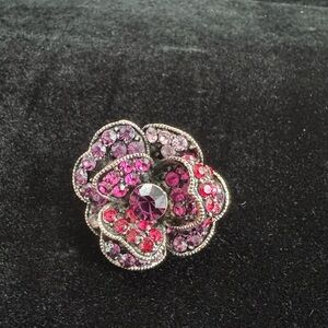 Vintage Bronze Floral Pink, Red and Purple Rose Pin Metal Antique Silver Brooch